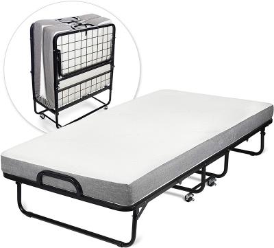 China Large Foldable Single Foldable Guest Bed With Mattress Hospitals Folding Hotel Extra Bed Strong Steel Frame Roll Away for sale