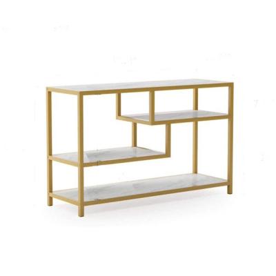 China FREE SAMPLE Modern Gold Metal Glass Entryway Table with Shelves Console Table for Hall Bar Sofa Couch Living Room Coffee for sale