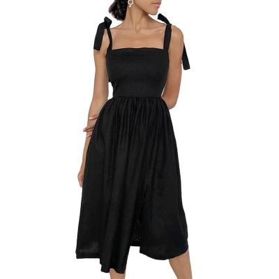 China Summer Anti-Static Cotton New Arrival Slim Sleeveless Lace-up Ladies Slip Casual Pleated Midi Dress for sale