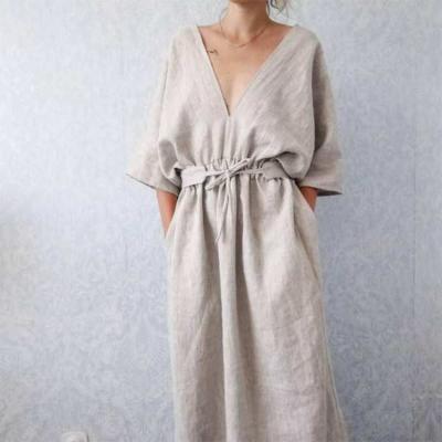 China Fashion Spring Elegant Casual Dresses Modest Anti-Static Kimono Style 100% Custom Canvas Robe With Pockets for sale