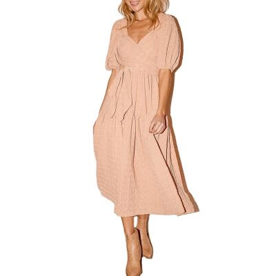 China 2022 Breathable Sexy Loose Fashionable Anti-static Long Sleeve 100% Polyester Midi Casual Dress For Women for sale