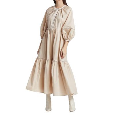 China Anti-Static High Quality Maxi Dress Bohemian Airy Silhouette Round Sleeves Short Texture Flair Neck Blast Casual Dress for sale