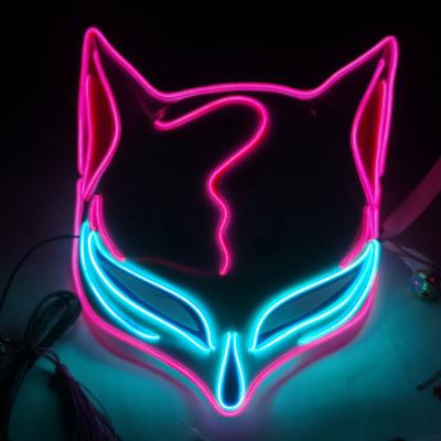 China Halloween/Party/Club Amazon Hot Selling Fox Cat Mask Halloween Scary Mask Glowing Glow Led Face Mask Led Neon Full Face Covering for sale