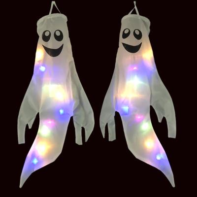 China LED Ghost Flag Halloween Home Front Yard Patio Lawn Garden Outdoor Hanging Decorations Led Light Up Ghost Flag Windsocks for sale