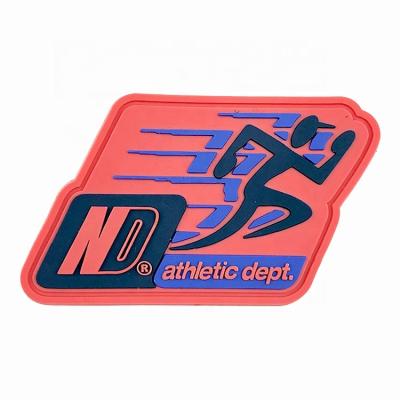 China 3D Shoes Accessories Soft Embossed Pink PVC Label Custom Rubber Sew On Patch for sale