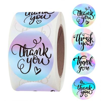 China Self Adhesive Prismatic Holographic Laser Sticker Label Rainbow Hologram Thank You Stickers for sale