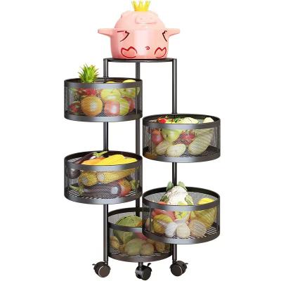 China Kitchen Shelving Round Rotating Vegetable Rack Floor-to-Ceiling Kitchen Vertical Black White Storage Rack Food Storage Rack for sale