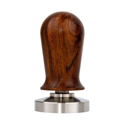 China 53mm Calibrated Espresso Handle Stainless Steel Flat Base Coffee Powder Wooden Bungee Press Hammer Adjustable Tamper for sale