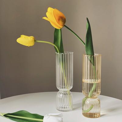 China Modern Nordic Home Decorations Style Minimalist Design Colored Flower Arrangement Creative Transparent Nordic Glass Vases Hydroponic Home Vase for sale