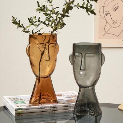 China Modern Nordic Creative Colorful Home Decor Vase Human Face Art Style Interior Decorations Vase Hotel Restaurant Wedding Party Tabletop Clear Glass Vase for sale