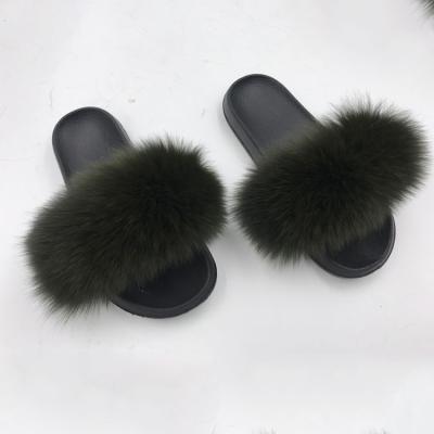 China Fashion Trend Fashion UK Size 6-10 Real Fur Women Winter Fox Fur House Slipper Slides Sandals for sale