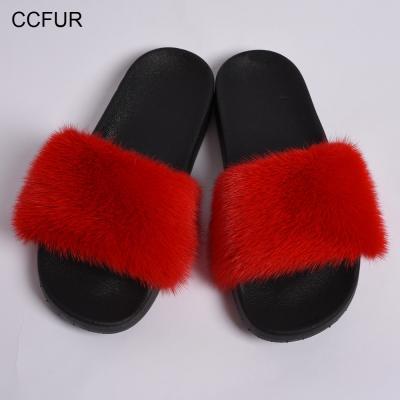 China Fashion Trend Girls Mink Fur Slides Sandals Real Fur Women Slipper Winter Fashion Home Trend for sale