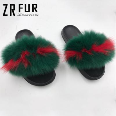 China Fashion Trend Fashion Trend Red&green Fox Slides Soft Sandals Wholesale Women's Real Velvet Faux Fur Slippers for sale