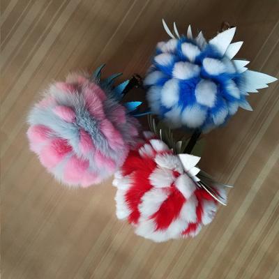 China Custom Made Eco-friendly Custom Fur Key Chain Eco-friendly Fur Key Chain Sell Exquisite Real Fox Fur Ball Pineapple Key Chain For Bag for sale