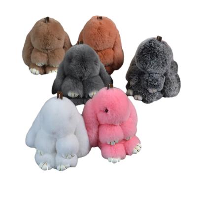 China 100% Real Wholesale Plush Fluffy Pom Poms Keychain Bunny Keychain Rex Rabbit Faux Fur for sale