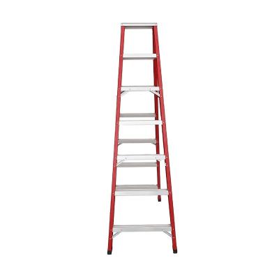 China Folding Ladders Yellow 7 Step Rating Red Heavy Duty Fiberglass A Frame Step Safety Ladder With Aluminum Steps For Electrician for sale