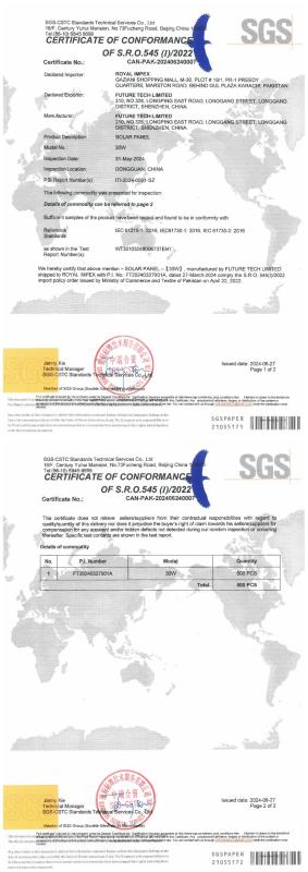 CERTIFICATE OF CONFORMANC - FUTURE TECH LIMITED