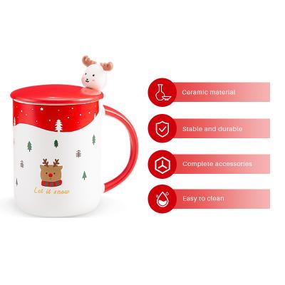 China Christmas Viable Cup Cute Ceramic Coffee Mug With Moose Lovely Spoon Stainless Steel Spoon Morning Tea Milk Christmas Cup 420ml for sale