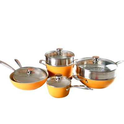 China Viable Yellow Kitchen Non-Stick Cookware Sets for sale