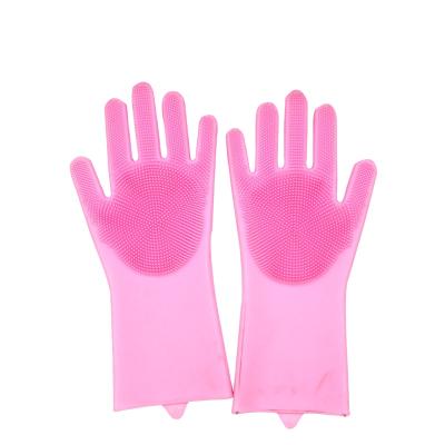 China Waterproof Silicone Household Non-slip Gloves Waterproof Cleaning Gloves With Brush for sale