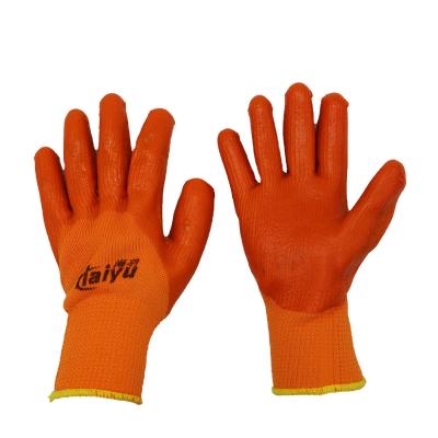 China Nylon Glove Working Gloves 13gauge Anti-Slip Rubber Coated Orange Nylon Latex for sale