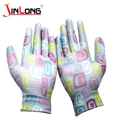 China Breathable Wear-Resistance Hot Selling Flower Printed PU Coated Garden Gloves For Wholesale for sale