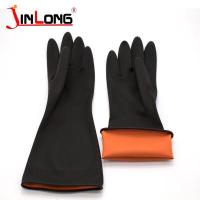 China Industrial Big Long Anti Slip Black Latex Anti Chemical Water Proof Work Gloves for sale