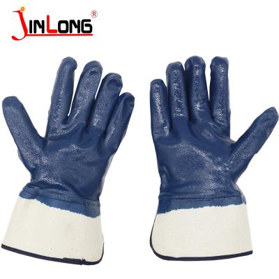 China Safety Nitrile Oil Resistant Wear Resistant Blue Sleeve For Knitted Gloves Knitted Plush Safety Full Dip Cheap Blue Nitrile Gloves for sale