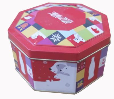 China Red Octagonal Cookie Buscuits Package Christmas Tin Wedding Favor Candy Tin Boxes for sale