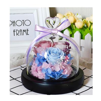 China Real Romantic Preserved Rose 100% Handmade Unique Preserved Flowers In Glass Dome For Dome Birthday Gift for sale