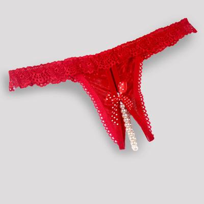 China Antibacterial Female Underwear Lace Up Sexy Pearl G - String Women's Crotchless Sleepwear Seamless Thongs Seamless Women's Pants Adult Baby for sale