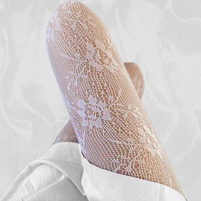 China Antibacterial Hollowed Out Lace Mesh Lolita Stockings Based Japanese Retro Floral Rattan White Lolita Pantyhose Stocking Hot Classic Pantyhose for sale