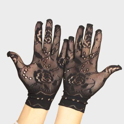 China High Quality Jacquard Nylon+Spandex Mesh Short Net Rose Gloves Fish Net Fancy Party Jacquard Dance Club Floral Mitt for sale