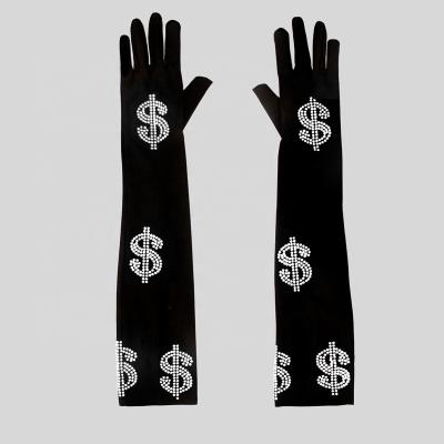 China Sexy hot black white dollar letter rhinestones rhinestones dollar white black dollar letter sexy leopard print leopard print womens cis statistics show satin opera length gloves long mittens $ for sale