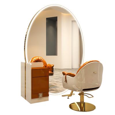 China Beauty Barber Shop Traditional Modern Modern Styling Mirrors Large Oval Double Sided Barber Station Custom Commercial for sale