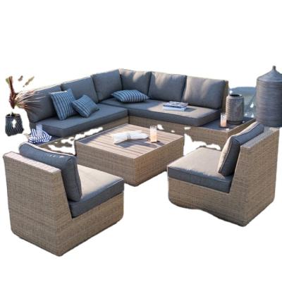 China Modern Outdoor Sun Room Balcony Hotel Garden Rattan Sofa Rattan Chair Tea Table Furniture Combination for sale