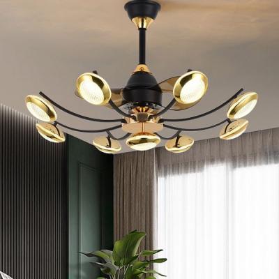 China Modern Hot Sale Chandelier Ceiling Fan Light With Outdoor 26 Inch 3 Color With Speaker Crystal Fan Chandelier for sale