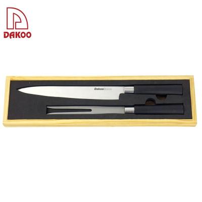 China Steel barbecue tools ring PP handle knife and fork set 2Pcs cutlery set with wooden case for sale