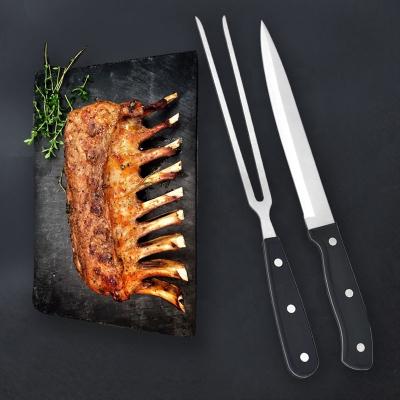 China 2 Piece POM Handle Meat Carving Knife Set Fork BBQ Tool Sand Polishing zu verkaufen