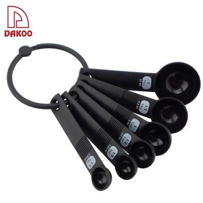 China Restaurants Kitchen Accessories Set PP Material Black Color 6 Pcs Measuring Cup Spoon for sale