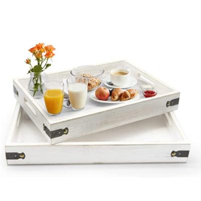 China Europe Wholesale Breakfast Coffee Handles Nesting Universal Table Trays Rustic Wooden Serving Trays for sale