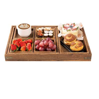 China Europe Wholesale Breakfast Coffee Handles Nesting Universal Table Trays Rustic Wooden Serving Trays for sale