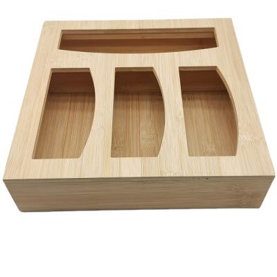 China Europe Bag Storage Organizer Bamboo Wooden Ziplock Box For Kitchen Drawer Bag Ziplock Storage Boxes Wholesale for sale