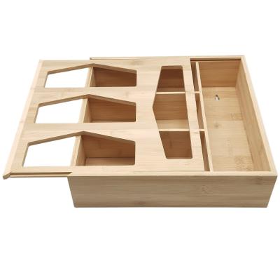 China Europe Bag Storage Bamboo Ziplock Organizer For Drawer Plastic Bag Bamboo Storage Box With Sliding Lid for sale