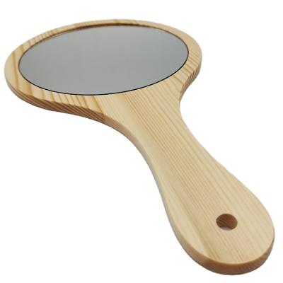 China Europe Small Unfinished Wooden Makeup Mirror With Handle for sale