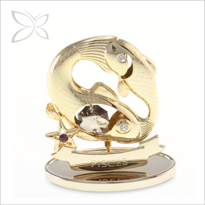 China Wholesale Europe Crystocraft Gold Plated Pisces Zodiac Signs Decorated With Shiny Cut Crystals Figurine for sale