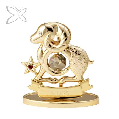 China Wholesale Europe Crystocraft Gold Metal Decorated Brilliant Cut Crystals Aries Zodiac Figurine for sale