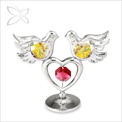 China Europe Crystocraft Chrome Plated Metal Love Doves And Heart Figurine With Shiny Cut Crystals Wedding Gift For Guests for sale