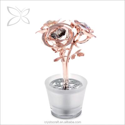 China Europe Crystocraft Rose Gold Plated Crystals Mini Rose Decorated with Shiny Cut Crystals Air Freshener for Car for sale