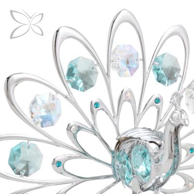 China Europe Crystocraft Chrome Plated Decorative Crystals Peacock Metal Home Decor With Shiny Cut Crystals for sale